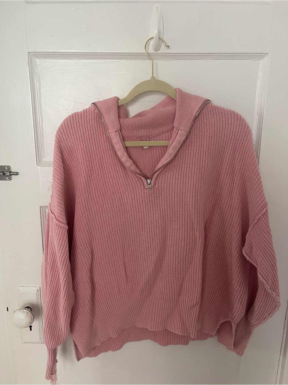 aerie Dusty Pink Ribbed Quarter-Zip Hoodie